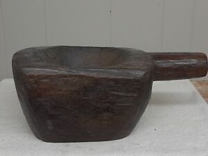 Primitive Wooden Herb Bowl Scoop With Handle Woodenware Farmhouse Country