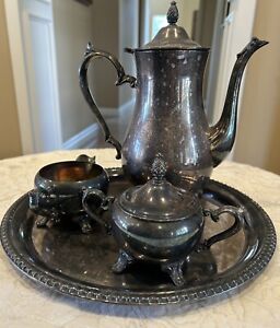 Vintage International Silver Plated Tea Set Unpolished 5 Piece 