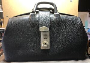 Kruse Vintage Doctor Bag Black Top Grain Cowhide Leather W Crest Lock No Key 