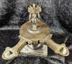 Antique Grand Tour Roman Bronze Double Wick Oil Lamp Souvenir