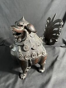 7 6 Antique Bronze China Foo Fu Dog Guardion Lion Incense Burner