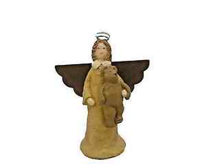 Primitive Country Rustic Paper Mache 8 5 Angel Tin Wings Teddy Bear