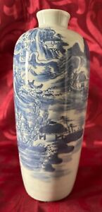 Beautiful 17 18 Th Century Chinese Porcelain Meiping Blue White Poem Vase