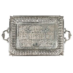 An Antique Persian Isfahan 84 Silver Double Handle Tray Hallmarked
