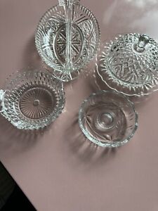 Antique Bubble Etched Glass Candy Dish Bowls Ashtray Trinket Dish