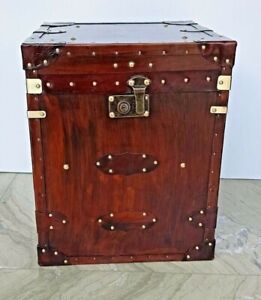 Trunk Heavy Leather English Inspired Side Occasional Table Trunk