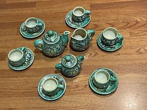  Antique 18th 19th Century Spanish Puente Del Arzobispo Glazed Ceramic Tea Set