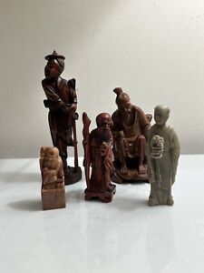 Beautiful Vintage Chinese Carved Wood And Stone Statues