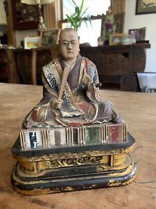 Antique Vintage Japanese Buddha Monk Statue Sage Nichiren Shonin Free Shipping 