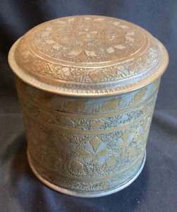 Vintage Antique Islamic Arabic Middle Eastern Pewter Brass Tea Caddy Box Jar