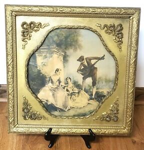 Antique Victorian Couple Courting Gilded Picture Frame Gesso 19x19 