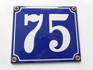 Old French Blue Enamel Porcelain Metal House Door Number Street Sign Plate 75