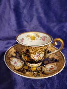 1800 S Old Paris Porcelain Cup Saucer Gilt Grapes Cobalt Blue Floral French