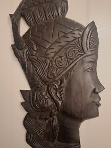 Vintage Asian Hindu Bali Folk Art Hand Carved Relief Teak Wood Indonesia