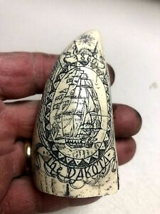 Scrimshaw Reproduction Tooth Dakota Out Of Nantucket