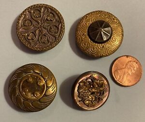 Antique Button Lot 4 Large Perfume Mixed Metal Brass Steel Abalone 30mm 1 25 