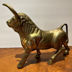 Vintage Heavy Brass Bull Toro Figure Desk Statue 4 3 Pounds 7 X 10 Inches