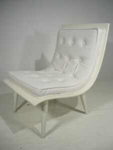 Vintage White Mid Century Modern Bentwood Tufted Scoop Chair Baughman Era