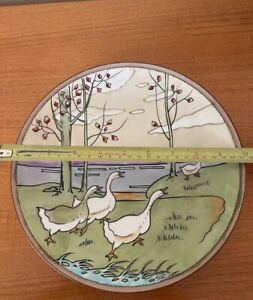Geese Antique Nippon Hanging Porcelain Plaque Morimura Bros C 1911