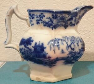 Antique 1890 1900 John Maddock Sons Hindustan Flow Blue Ceramic Tea Pitcher Pot