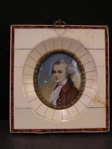 Antique Celluloid Frame Hand Painted Miniature Mozart Portrait Picture Bronze