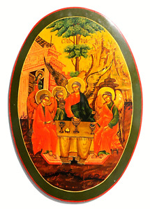  Russian Christian Religious Icon Testament Trinity Philoxenia Egg Oil Painting