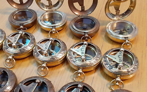 Lot Of 24 Brass Sundial Push Button Mini Compass Marine