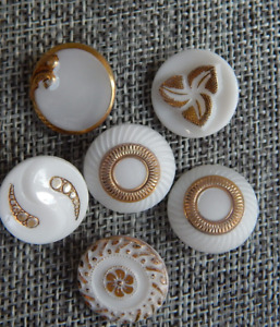 Lot Of Vintage Glass Buttons White And Gold 57 O