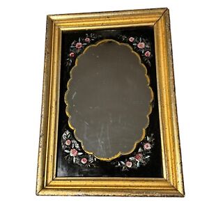Antique French Or Victorian Gold Gilt Floral Mirror Black Panel 8 5x12