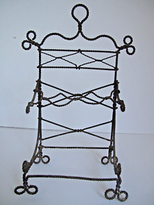 Antique Small Fanciful Wire Rack Handmade Stands Or Hangs 9 X 6 X 3 