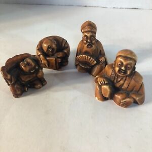 Set Of 4 Unique Japanese Carved Erotic Soapstone Netsuke Figurines Expressive