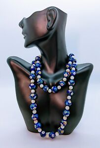 Antique Chinese Blue Enamel Cloisonne Silver Bead Necklace Circa 1910