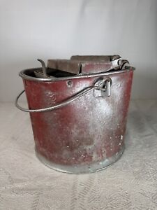 Vtg Wash Mop Galvanized Metal Bucket Wringer Wood Rollers Farmhouse Country