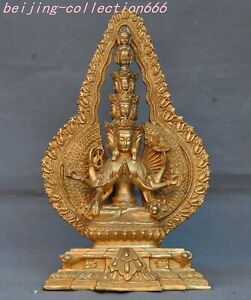 11 Tibet Bronze Gilt Avalokitesvara 1000 Arm Guanyin Goddess Buddha Statue
