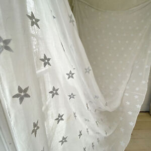 Star Design Antique Tambour Lace Sheer Curtain Panel 1800s White Lacework Cotto