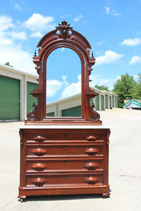 Fancy Walnut Victorian Renaissance Revival Marble Top Dresser W Mirror Ca1870
