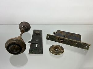 19th Century Antique Doorknob Entry Set Aesthetic Victorian Eastlake Double Key