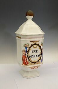 Antique Hand Painted Porcelain Apothecary Lidded Jar