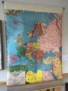 Europe 1950 School Pull Down Wall Map Weber Costello On Canvas Roll