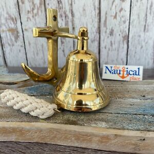Brass Anchor Ship Bell W Rope Lanyard Nautical Wall Decor Tiki Bar