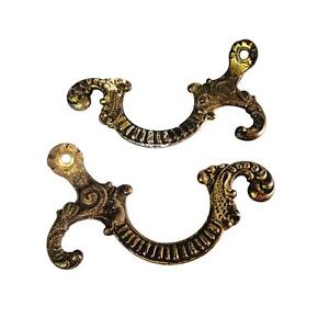 Ornate Brass Coat Hooks Large 5 Inch 2 Piece Set Curved Butterfly Vintage