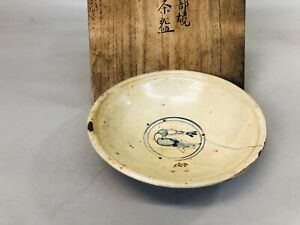 Y7242 Chawan Kosobe Ware Flat Bowl Signed Box Japan Antique Tea Ceremony Pottery