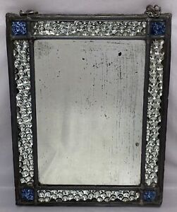 Antique Vintage Leaded Stained Glass Wall Mirror 11x8 5 Bubble Glass Suncatcher