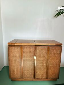 Drexel Heritage Rolling Flip Top Bar Cabinet With Brass Accents Mcm 1970s