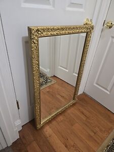  Antique Large Wall Mirror 36 X 24 Ornately Carved Gold Flake Frame