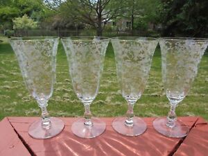 4 Vintage Cambridge Glass Portia Goblets Footed Tumblers 7 10 Ounce Excellent
