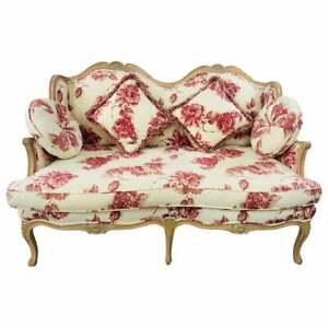 French Louis Xv Style Settee Or Canape With Floral Upholstery In Red White