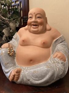 15 X 14 Huge Buddha Chinese Famile Porcelain Seated Laughing Statue 14 Pounds 