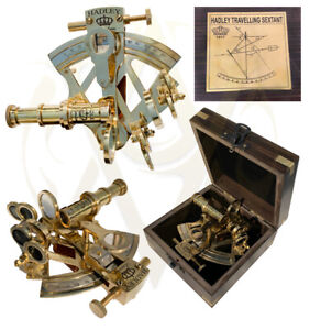 Brass Navigation Compass Working Sextant With Wooden Box Antique Gift For Sailor