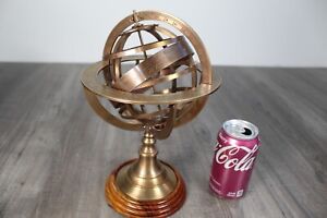 11 Engraved Brass Tabletop Armillary Nautical Sphere World Globe Base Table